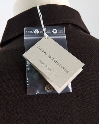 Filippo De Laurentiis Elegant Stand Up Collar Long Sleeve Fine Merino Polo Chocolate 0 5