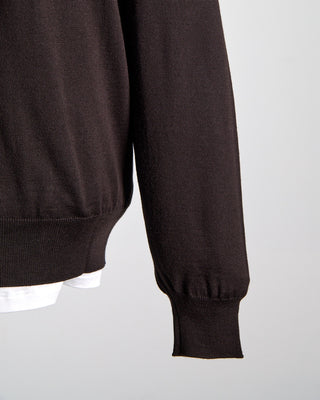 Filippo De Laurentiis Elegant Stand Up Collar Long Sleeve Fine Merino Polo Chocolate 0 6