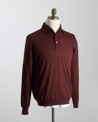 Filippo De Laurentiis Elegant Stand Up Collar Long Sleeve Fine Merino Polo Burgundy 1065