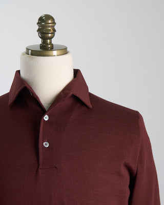Filippo De Laurentiis Elegant Stand Up Collar Long Sleeve Fine Merino Polo Burgundy 1067