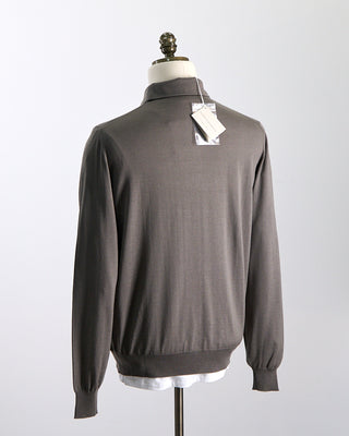 Filippo De Laurentiis Elegant Stand Up Collar Long Sleeve Fine Merino Polo Taupe 0 1
