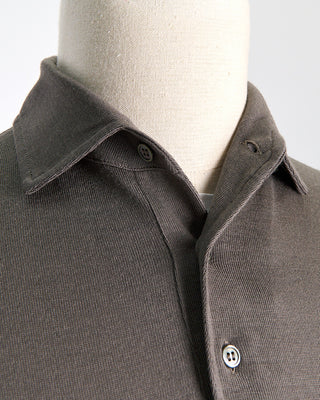 Filippo De Laurentiis Elegant Stand Up Collar Long Sleeve Fine Merino Polo Taupe 0 3