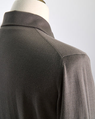 Filippo De Laurentiis Elegant Stand Up Collar Long Sleeve Fine Merino Polo Taupe 0 4