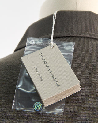 Filippo De Laurentiis Elegant Stand Up Collar Long Sleeve Fine Merino Polo Taupe 0 5