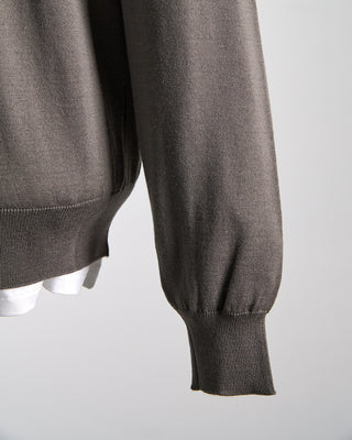 Filippo De Laurentiis Elegant Stand Up Collar Long Sleeve Fine Merino Polo Taupe 0 6