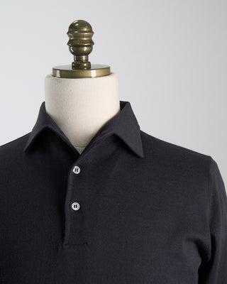 Filippo De Laurentiis Elegant Stand Up Collar Long Sleeve Fine Merino Polo Charcoal 1073