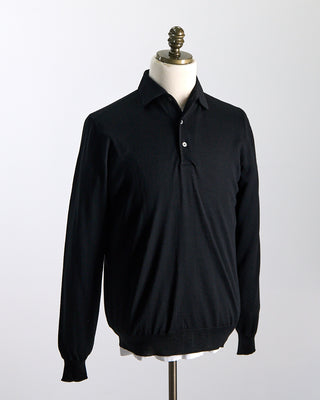 Filippo De Laurentiis Elegant Stand Up Collar Long Sleeve Fine Merino Polo Black 0