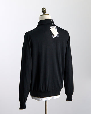 Filippo De Laurentiis Elegant Stand Up Collar Long Sleeve Fine Merino Polo Black 0 1
