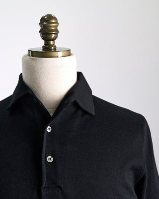 Filippo De Laurentiis Elegant Stand Up Collar Long Sleeve Fine Merino Polo Black 0 2