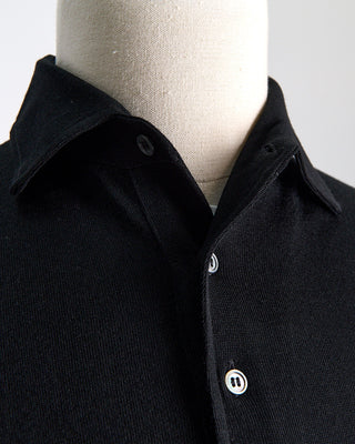 Filippo De Laurentiis Elegant Stand Up Collar Long Sleeve Fine Merino Polo Black 0 3