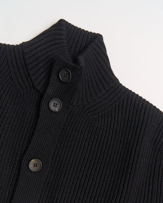 Filippo De Laurentiis Super Soft Merino 7 Gauge Full Button Blouson Cardigan Black 0 4