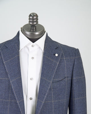 Luigi Bianchi Mantova Birdseye Windowpane Wool Stretch Suit Light Blue  3