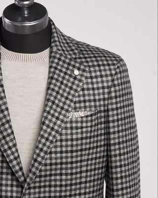 Luigi Bianchi Mantova Flannel Gingham Wool Sport Jacket Black  White 2 2097
