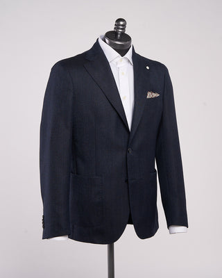 L.B.M. 1911 Herringbone Untreated Wool Soft Sport Jacket Navy 3 2021