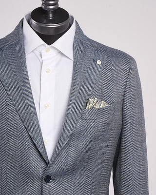 L.B.M. 1911 Wool Silk  Linen Herringbone Soft Sport Jacket Light Blue 4 2032