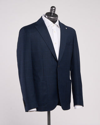L.B.M. 1911 Stretch Wool Tonal Prince Of Wales Soft Jacket Blue  Black 14 2040