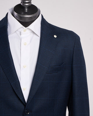 L.B.M. 1911 Stretch Wool Tonal Prince Of Wales Soft Jacket Blue  Black 6 2037