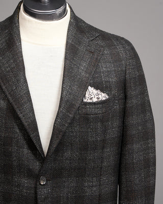 Gabo Napoli Loro Piana Silk Air Tonal Check Soft Jacket Black  Brown 3 5209