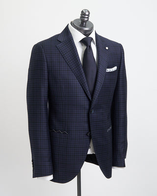 Luigi Bianchi Mantova Tonal Gingham Summer Weight Wool Suit Blue  Black 1