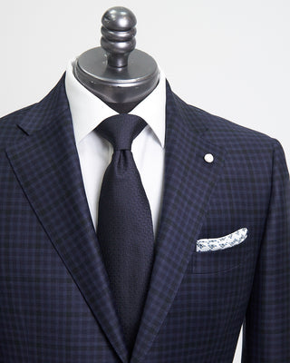 Luigi Bianchi Mantova Tonal Gingham Summer Weight Wool Suit Blue  Black 1 1