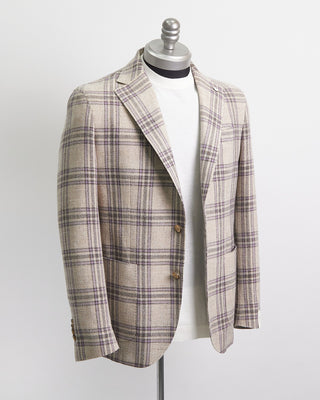 L.B.M. 1911 Garment Washed Slub Cotton Bold Check Soft Sport Jacket Mauve 1