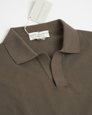 Filippo De Laurentiis Crêpe Cotton Johnny Collar Polo Shirt Olive 0 1