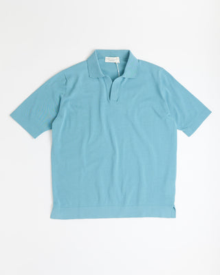 Filippo De Laurentiis Crêpe Cotton Johnny Collar Polo Shirt Aqua 0