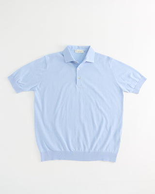Filippo De Laurentiis Standup Collar Crêpe Cotton Polo Shirt Light Blue 1