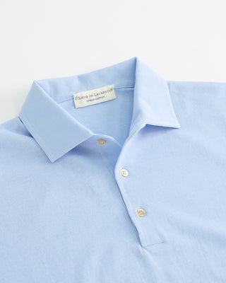 Filippo De Laurentiis Standup Collar Crêpe Cotton Polo Shirt Light Blue 1 3
