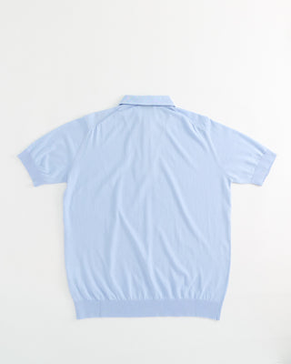 Filippo De Laurentiis Standup Collar Crêpe Cotton Polo Shirt Light Blue 1 4
