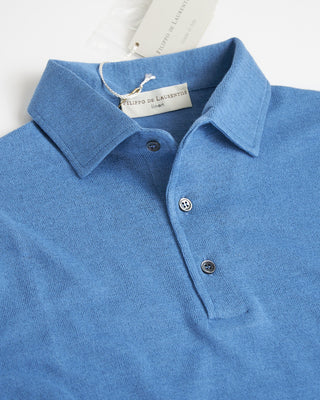 Filippo De Laurentiis Standup Collar Linen  Cotton Polo Shirt Blue 0 1