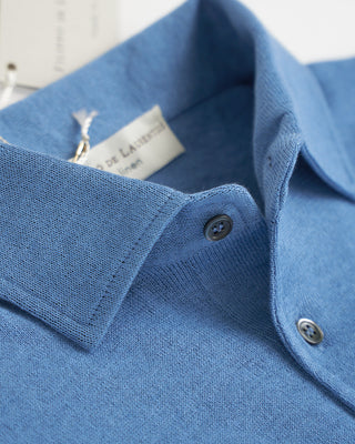Filippo De Laurentiis Standup Collar Linen  Cotton Polo Shirt Blue 0 4