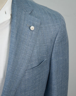 Luigi Bianchi Mantova Loro Piana Summertime Tonal Herringbone Jacket Light Blue 1370
