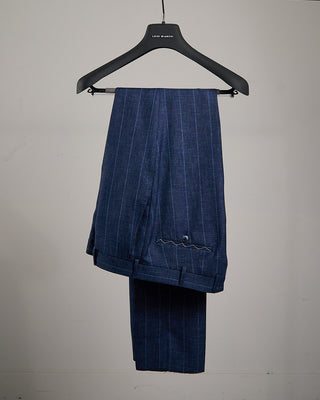 Luigi Bianchi Mantova Heathered Navy Stripe Wool Suit Blue 9 1681