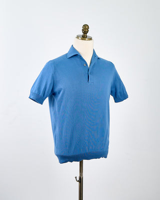 Filippo De Laurentiis Standup Collar Crêpe Cotton Polo Shirt Steel Blue 1701