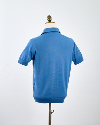 Filippo De Laurentiis Standup Collar Crêpe Cotton Polo Shirt Steel Blue 1702