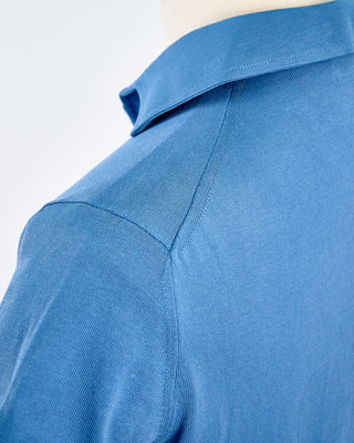 Filippo De Laurentiis Standup Collar Crêpe Cotton Polo Shirt Steel Blue 1703