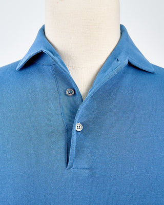 Filippo De Laurentiis Standup Collar Crêpe Cotton Polo Shirt Steel Blue 1704