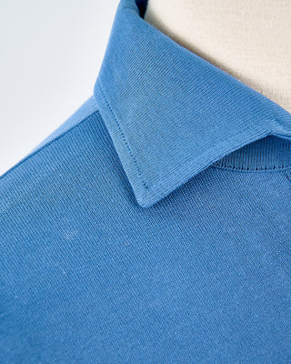 Filippo De Laurentiis Standup Collar Crêpe Cotton Polo Shirt Steel Blue 1705