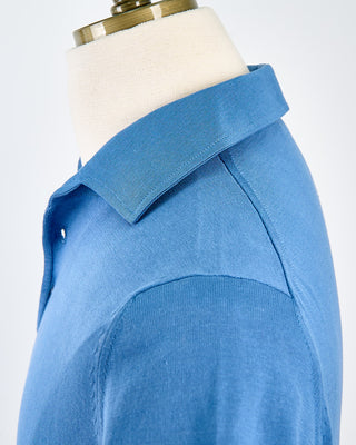 Filippo De Laurentiis Standup Collar Crêpe Cotton Polo Shirt Steel Blue 1707