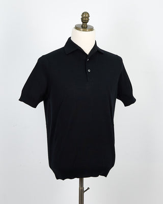 Filippo De Laurentiis Standup Collar Crêpe Cotton Polo Shirt Black 1474341