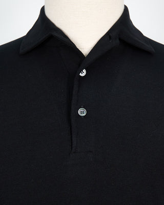 Filippo De Laurentiis Standup Collar Crêpe Cotton Polo Shirt Black 5371445