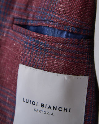 Luigi Bianchi Mantova Crimson  Indigo Check Summertime Jacket Red 1100