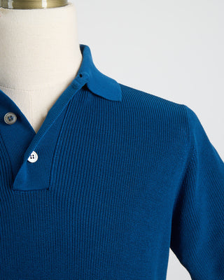 Filippo De Laurentiis Ribbed Crêpe Cotton Polo Shirt Blue 1654