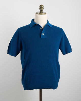 Filippo De Laurentiis Ribbed Crêpe Cotton Polo Shirt Blue 1658