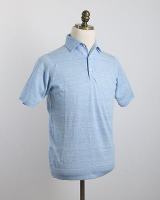 Filippo De Laurentiis Liquid Linen  Cotton Standup Collar Polo Shirt Light Blue 1629