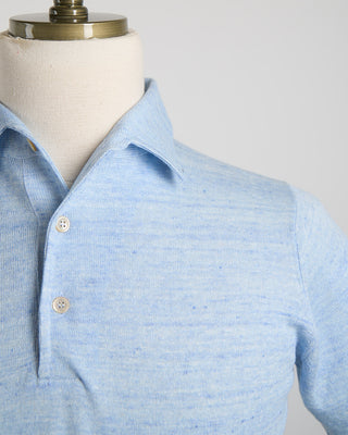 Filippo De Laurentiis Liquid Linen  Cotton Standup Collar Polo Shirt Light Blue 1632