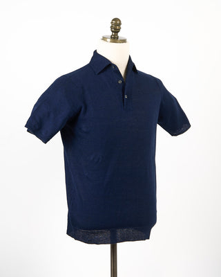 Filippo De Laurentiis Liquid Linen  Cotton Standup Collar Polo Shirt Navy 262