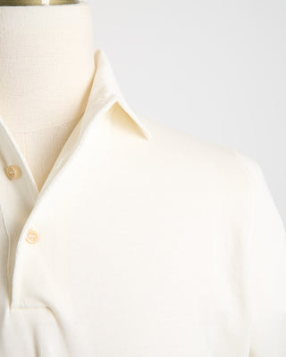 Filippo De Laurentiis Standup Collar Crêpe Cotton Long Sleeve Polo Shirt Off White 1674