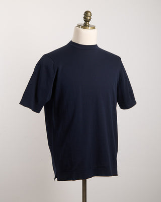 Filippo De Laurentiis Navy Straight Bottom Fine Knit Crewneck T Shirt Navy 1778